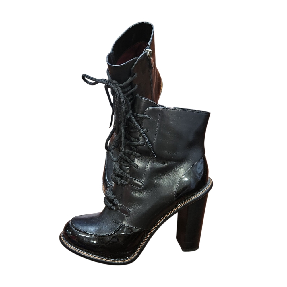 Sportmax Black Leather High-Heeled Ankle Boots Size 41